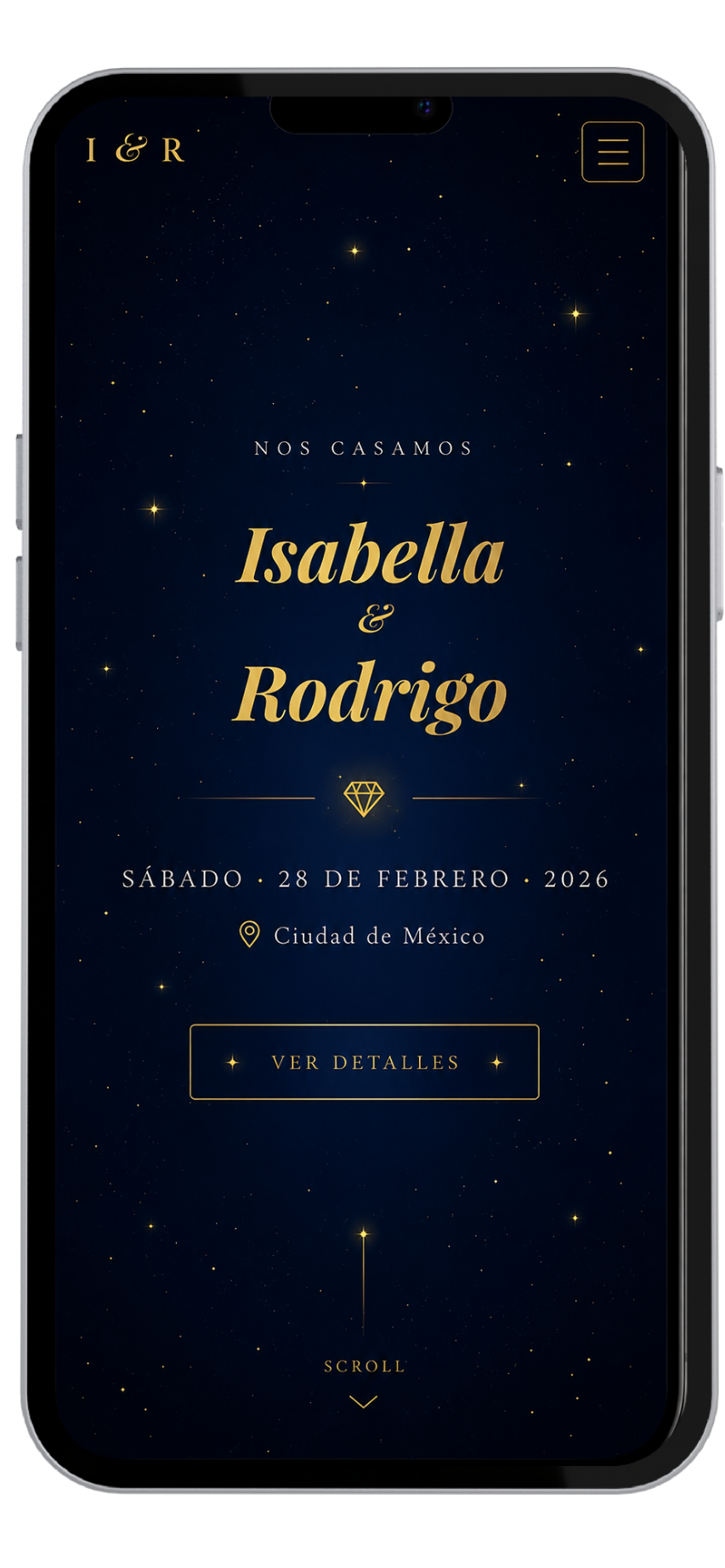 Vista m&oacute;vil de Boda Azul Dorada