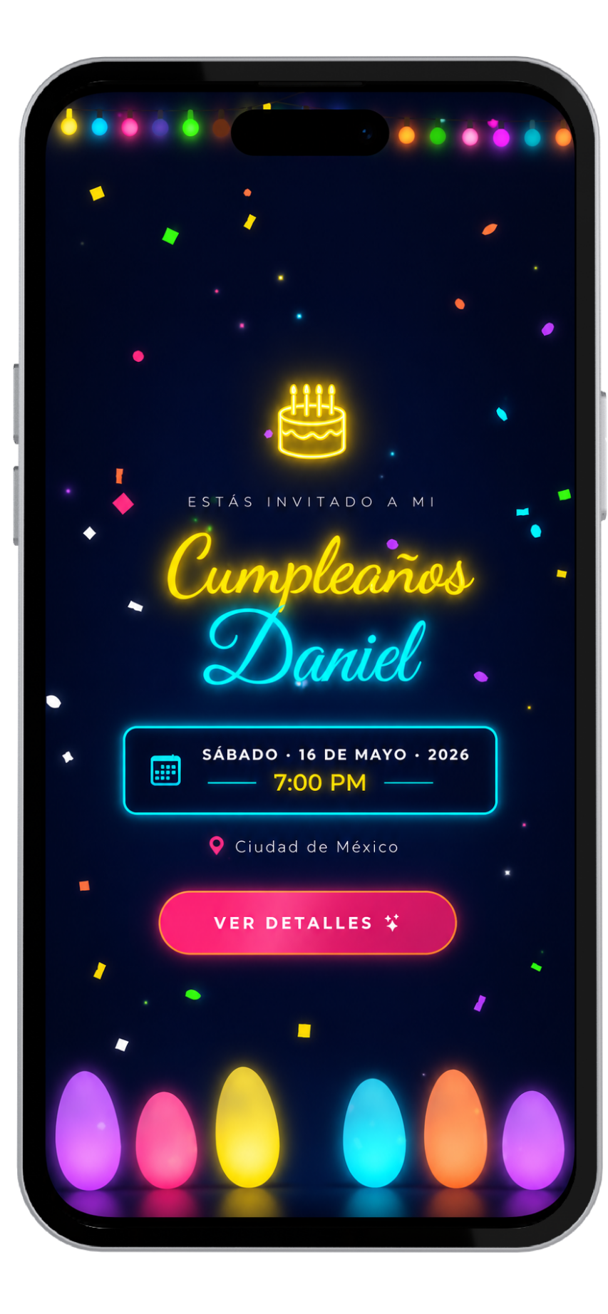Vista m&oacute;vil de Cumpleaños Neon
